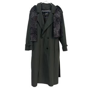 London Fog Women's Wamsutta Gray Green Thinsulate Trench Coat w/ Scarf Sz 14R